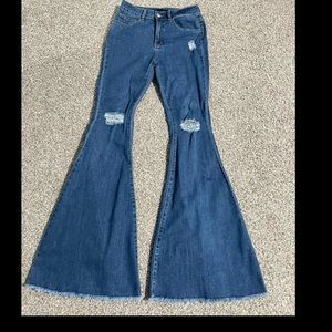 Ripped raw hem flare jeans
